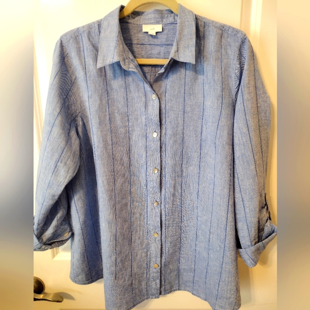 J Jill blue striped linen blouse